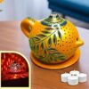 Potter's Magic Tea Light Holder with Carved Dome | Tealight Holder with Base Plate, 4 Nos of Tealight Candle and 1 No Clay Diya | Ceramic Home Decor/Assorted Carved Dome (Design 5)