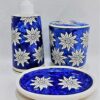 Your Local Store_Blue Sunflower Design Ceramic Bathroom Accessories Set Handmade Bathroom Set of 3