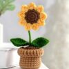 VRB DecTM 1 Pcs Crochet Flowers Artificial Sunflower for Office Desk Car Dashboard Decor,Home Decoration, Office, Bedroom, Christmas Decor, Wedding (Sunflower with Crochet Pot)
