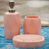 Vreni Ceramic Bathroom Accessories Set for Utility and Bathroom Decor | Liquid Soap Dispenser, soap Tray, Toothbrush Holder Hand Crafted/PaintedHand Crafted Pink