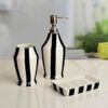 StyleMyWay Ceramic Bathroom Set (Black & White, 1 Liquid Soap Dispenser, 1 Soap Tray, 1 Toothbrush Holder) | Bathroom Set - 3 Pcs | Ideal Gift