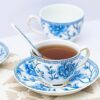 GOLDEN QUEEN'S Cup & Saucer Set | Perfect for Hosting & for Tea/Coffee Lovers | Handcrafted in India, 24-Carat Gold on Rim | 6 Cups, 6 Saucers & 6 Spoons |170 ml - Sapphire Bloom