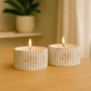 Zen Decor Fluted Tea-Light Candle Holder ? Set of 2 | White Gold Textured Finish | Diwali Decor, Daily Pooja, Return Gift, T-Light Holder for Hampers & Gifting