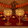 CentraLit Gold Crystal Tea Light Holder Set of 2 Tea Light Stand Shape Rose Votive Lotus Candle Holder for Home Decoration Diwali Diya Puja Gifts (Set of 2)