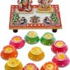 Grahvatika Diwali Gift Combo of Marble Laxmi Ganesha Idol Showpiece with 10 pcs. Handi Wax Clay Diya for Diwali Gift Hamper Corporate Gifting