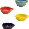 MugBug Traditional Blue Ceramic Diya Set - Multicolor Pack of 4 Handmade Shape Oil Lamps| Reusable & Dishwasher Safe Diyas for Diwali Decoration, Home Decor, Gift