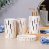 Market99 Off-White Ceramic Bathroom Set of 4 – Straight Line Design | Modern Bath Accessories Set for Home & Bathroom Décor | Stylish Gift Set for Housewarming, Wedding & Daily Use