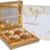 INTERNATIONAL GIFT? Gold Plated Brass Bowl with Spoon and Tray (Golden) with Velvet Box Packing -Set of 9 Pieces