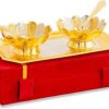INDIAN ART VILLA Handmade Lotus Design 2 Bowls 2 Spoons 1 Tray with Velvet Gift Box - Dry Fruits Gifting Purposes on Wedding Aniversary Tableware, Diwali Gift Set