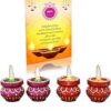 Diwali Gift Hampers Box Pack 4 Colourful Terracotta Waxed Clay Diya Candles for Puja Diwali Decoration Items, Handpainted Diya Tealight Diwali Gifts for Family and Friends Corporate Office Employees