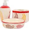 Skywalk Hand Painted Ceramic Bathroom Set of 3 Pcs - Liquid Soap Dispenser, Soap Dish and Brush Holder for Bathroom Décor and Home Gift Set SWKA-1219