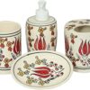 Your Local Shop Beautiful Red & White Color Ceramic Pottery Bathroom Set (Pack of 4)