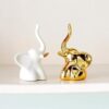 Street27® Home Decor Elephant Statue for Good Luck, Fengshui Ceramic Creative Small Modern Style Elephant Idol Figurines, Decorative Gift Items for Home, Office Desktop, Living Room (2pcs ),Gold,White