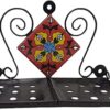 India Meets India Awarded Artisan Handpainted Ceramic Tiles on Wrought Iron Decorative Tray