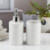 Kookee Ceramic Bathroom Set – Stylish 2 Piece Bath Accessories Kit with Soap Dispenser, Toothbrush Holder – Modern & Designer Decor for Home & Guest Bathrooms, White (11114)