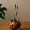 Craftomanic® Ceramic Lotus Incense Stick Holder | Stylish Shell Shape | Ceramic Agarbatti Stand for Pooja | Udbatti Stand | Decorative Showpiece | Agarbatti Holder (Brown)