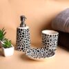 Old Edge Ceramics Hand-Painted Bathroom Decor Accessories Set of 3 – Includes Liquid Soap Dispenser, Soap Dish, and Toothbrush Holder (Black Big Polka Dots Design)