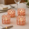CentraLit Iorn Art Ware Crystal Tealight Candle Holder Votives Bowl for Home Decoration, Diya Diwali Decoration Lights Centerpieces for Wedding Home Party Table Decoration (Rose Gold (Pack of 4))