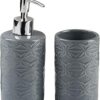 Ceramic Bathroom Accessories Set of 2, Modern Bath Set with Liquid handwash Soap Dispenser and Toothbrush Holder, Luxury Gift Accessory for Home, Grey (11113)