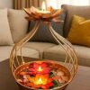 Winscraft Iron Metal urli vase Tealight Candle Holder for Diwali Decoration Items for Home Decor with Lotus Flower Design, Bedroom, Living Room, Tabletop, Diwali Gift Items,Christmas and New Year.