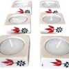 Hand-Painted Ceramic T Light Candle Holders, Set of 6, for Diwali & Home Decor with T Lite Candles | Karthigai Deepam, Christmas Candles Decoration Lights, Centrepieces for Table Decoration (Square)
