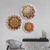 WOODHANG Vibrant Bohemian Mandala Decorative Wall Plates|Set of 3 Artistic Ceramic Plate|Warm Tones & Intricate Designs, Spiritual & Ethnic Wall Art Décor for Living Room, Pooja Room|Home Decoration
