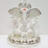 Gold Art India Ceramic Ganesh Idol For Car Dashboard Ganesha Murti Ganpati Idol For Home Decor Puja Lord Ganesh Statue Gift For Office Desk Puja Room Figurine, 8x7x7 cm, Silver, Idol