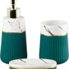 Ceramic Bathroom Accessories Set of 3, Modern Bath Set with Liquid handwash Soap Dispenser and Toothbrush Holder, Luxury Gift Accessory for Home, White/Green (10258)