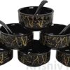 KRISHIV KRAFTS Ceramic Rajstani Art Printed Soup Bowls Set of 6 Pcs Black.