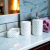 Ceramic Bathroom Accessories Set for Utility and Bathroom Decor | Liquid Soap Dispenser, soap Tray, Toothbrush Holder Set of 3 Colour- Daimond White