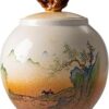 LR Decor E-Shop Ancient Chinese Style Ceramic Ginger Jar Table Centerpiece with Lid Sealed 8.8cmx10.4cm