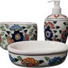 Ceramic Bathroom Accessories Set, Soap Dispenser, Soap Dish, Toothbrush Holder, Handpainted | Ceramic Bathroom Accessories Set for Home Utility and Bathroom Decor (Set of 3) (Multicolor)