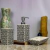 Golden Clay Craft Ceramic Bathroom Accessories Set of 3 for Utility and Bathroom Decor | Liquid Soap Dispenser, soap & Black,Tray, Toothbrushwhite Design