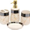 Skywalk Ceramic Bathroom Set of 4 Pieces - Soap Dispenser, Beaker/Tumbler, Soap Dish, Brush Holder for Bathroom Décor and Home Gift Set White