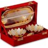 Designox R Ayurveda Copper Metal Floral Bowl Set 5 Pieces Set In (Red Velvet Imitation Jewelry Box With Gift Ribbon) Pack Of 1 Box, 250 Milliliter - 250 Ml