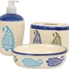 Skywalk Hand Painted Ceramic Bathroom Set of 3 Pcs - Liquid Soap Dispenser, Soap Dish and Brush Holder for Bathroom Décor and Home Gift Set SWKA-1221
