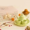 Praahi Lifestyle Ceramic Tea Cup Set with Kettle & Serving Tray in Gift Box | Pastel Green- 2 Cups (150ml), 1 Kettle(450ml), 1 Tray (4 Piece Set) Microwave Safe | Rakhi Gift for bhaiya bhabhi