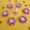 Gift Jaipur Pink Diwali Decorative Set of 6 Handmade Tea Light Candle Designer Diyas with Ganesha Idol - Deepak, Candles, Home Decoration for puja Festival New Year Christmas