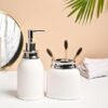 Market99 Ceramic Bathroom Accessories (Set of 2) | Glossy White Bath Set with Soap Dispenser and Toothbrush Holder | Stylish Bathware for Home, Office, Kitchen, and Washbasin