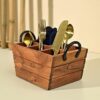 Brick Brown ? Premium Wooden Boat Shaped Utensils Cutlery Caddy/Holder 5 Section with Handle | Spoon Stand for Kitchen | Cutlery Holder for Dining Table | Wooden Cutlery Stand Storage Organiser