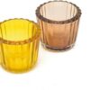 OGGN Glass Ribbed Tealight Holder Set/T-Light Holder for Diwali Decoration Items, Gold and Brown (Medium, Pack of 2)