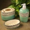 ExclusiveLane 'Sea Green Sky' 3 Piece Ceramic Bathroom Accessories Set of 3 (Soap Tray, Ceramic Toothbrush Holder for Bathroom, Liquid Soap Dispenser For Bathroom) | Soap Holder for Bathroom Organiser
