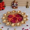 Webelkart Gold Polish Diya Shape Flower Decorative Urli Bowl for Home Handcrafted Bowl for Floating Flowers and Home,Office and Table Decor- Diwali Decorations Items 1 L