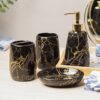Market99 Black Ceramic Bathroom Set of 4 - Stone Finish | Matte Cylindrical Bath Accessories | Bathware Set | Washroom Accessories | Luxury Gift Accessory for Home, Bathroom Décor