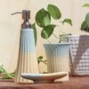 Ceramixs Ghar Ceramic Bathroom Accessories Set for Utility and Bathroom Decor | Liquid Soap Dispenser, soap Tray, Toothbrush Holder Hand Crafted Off White and Light Green (SBM-15)