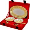 JAIPUR ACE Silver and Gold Plated Brass Bowl, Tray and Spoon Home Decor Best for Gifting, Diwali, New Year, Christmas Set of 5 Pieces(Set of 2 Bowls, 2 Spoons and 1 Tray)