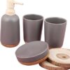 Anilea Ceramic Bathroom Accessories, Modern Bath Set with Liquid Soap Dispenser and Toothbrush Holder, Luxury Gift Accessory for Home (Grey, Set of 4)