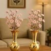 FOXEN COLLECTION Brass Decorative Vase Long Handicraft Artwork Traditional Floral Patterns Decoration Metal Flower Pot Item for Living Room Office| Table Decorative Flower Pot for Gifting (Set of 2)