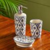 ExclusiveLane 'Moroccan' Handpainted Studio Pottery Ceramic Bathroom Accessories Set Of 3 (Liquid Soap Dispenser, Soap Dish, Toothbrush Tumbler)- Bathroom Accessory Set Soap Dispenser Set For Bathroom