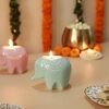 Craftribal's Elephant Shaped Sky Blue Ceramic Table Tea-Light Canlde Holder-Votive Tealight Holder for Dining Table Candle Stand for Home Decoration Unique Dcor Items in Living Room